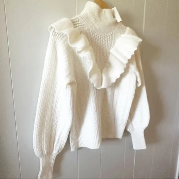 Madewell NWT Cable Winslow Mockneck Pullover Sweater Antique Cream NEW Medium