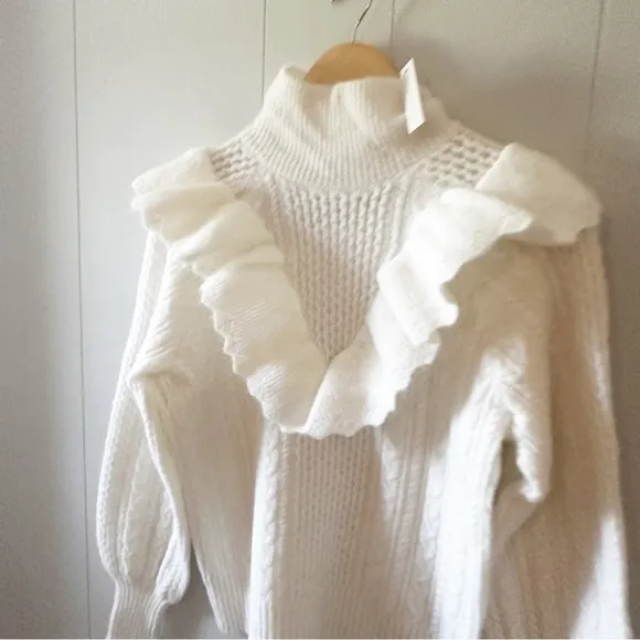 Madewell NWT Cable Winslow Mockneck Pullover Sweater Antique Cream NEW Medium