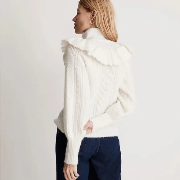 Madewell NWT Cable Winslow Mockneck Pullover Sweater Antique Cream NEW Medium