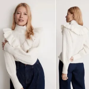 Madewell NWT Cable Winslow Mockneck Pullover Sweater Antique Cream NEW Medium