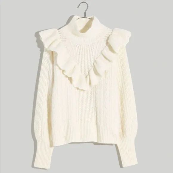 Madewell NWT Cable Winslow Mockneck Pullover Sweater Antique Cream NEW Medium