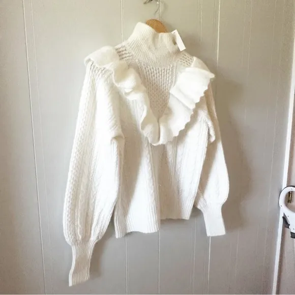 Madewell NWT Cable Winslow Mockneck Pullover Sweater Antique Cream NEW Medium