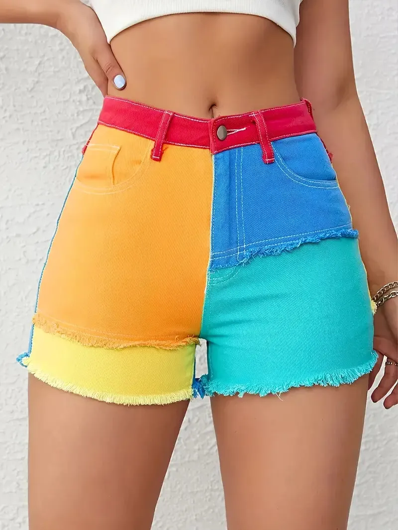 Maica - Denim shorts met levendige patchwork