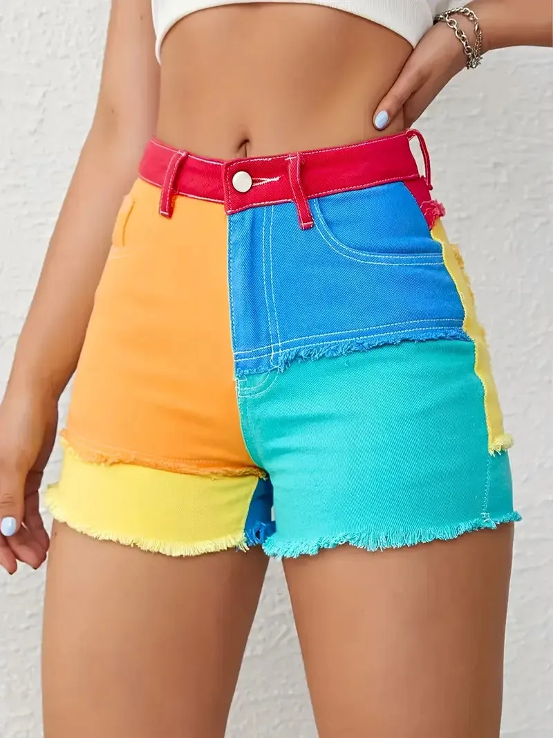 Maica - Denim shorts met levendige patchwork