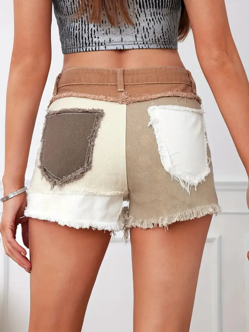 Maica - Denim shorts met levendige patchwork