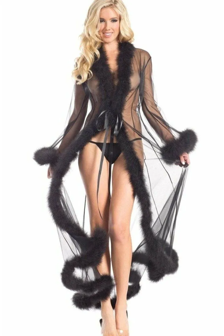 Marabou Trimmed Full Length Robe