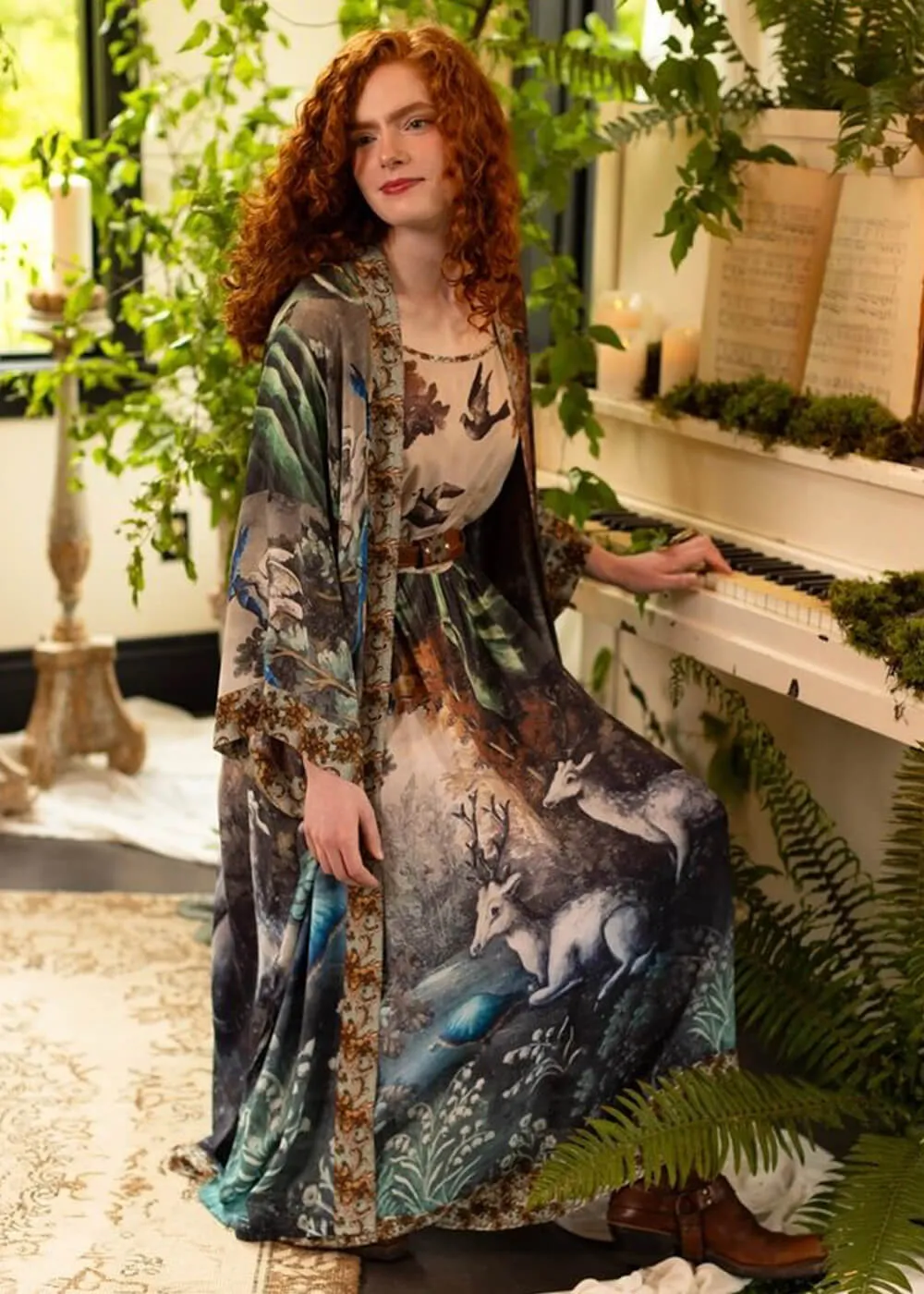Market Of Stars Theatre Of Dreams Deer Maxi Dress Kimono Multi