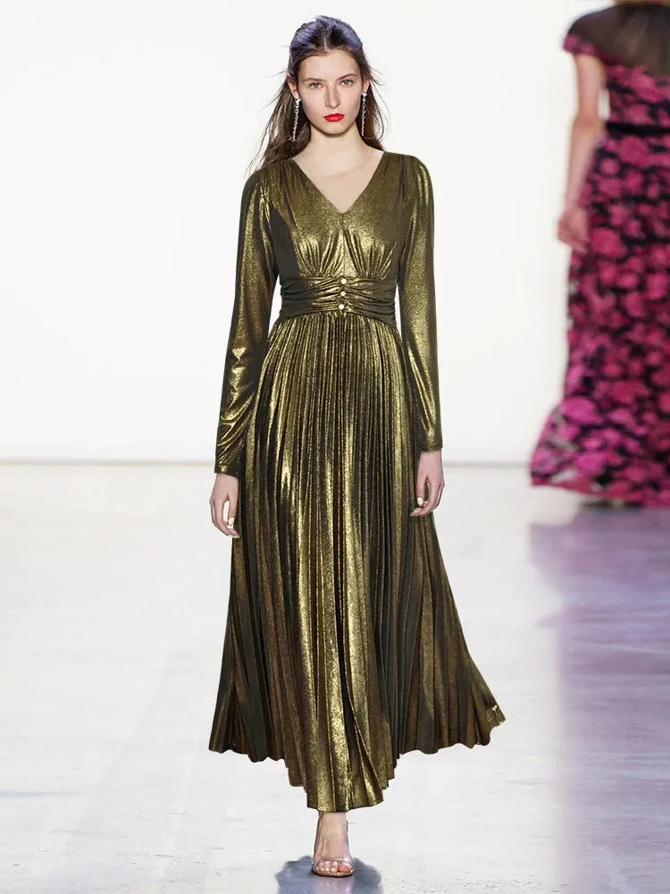 Marley Gold  Silver Vintage Pleated Dress