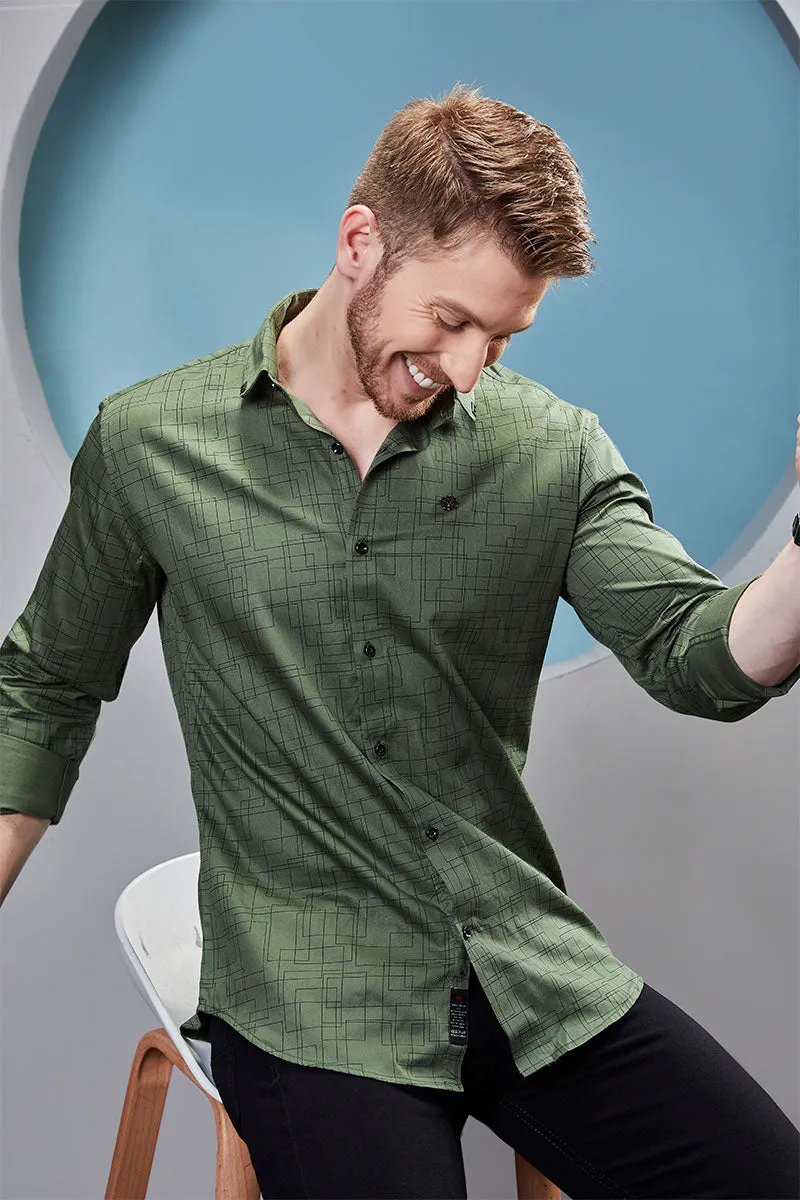 Marlon Green Geometric Printed Shirt