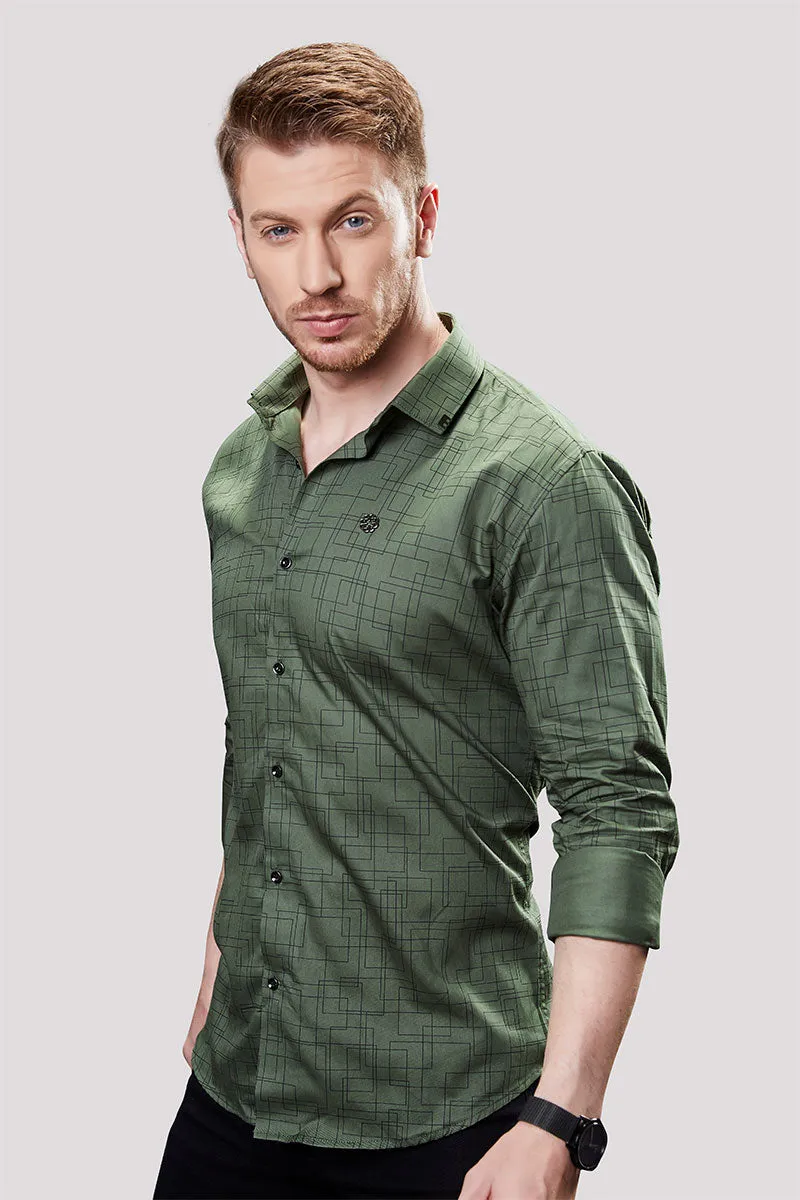 Marlon Green Geometric Printed Shirt