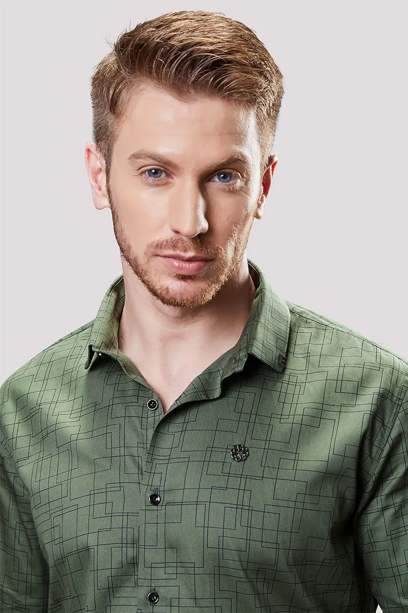 Marlon Green Geometric Printed Shirt