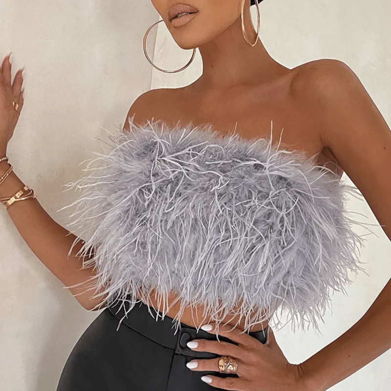 Mason | Women's Feather Bandeau Party Top – Perfect for Summer