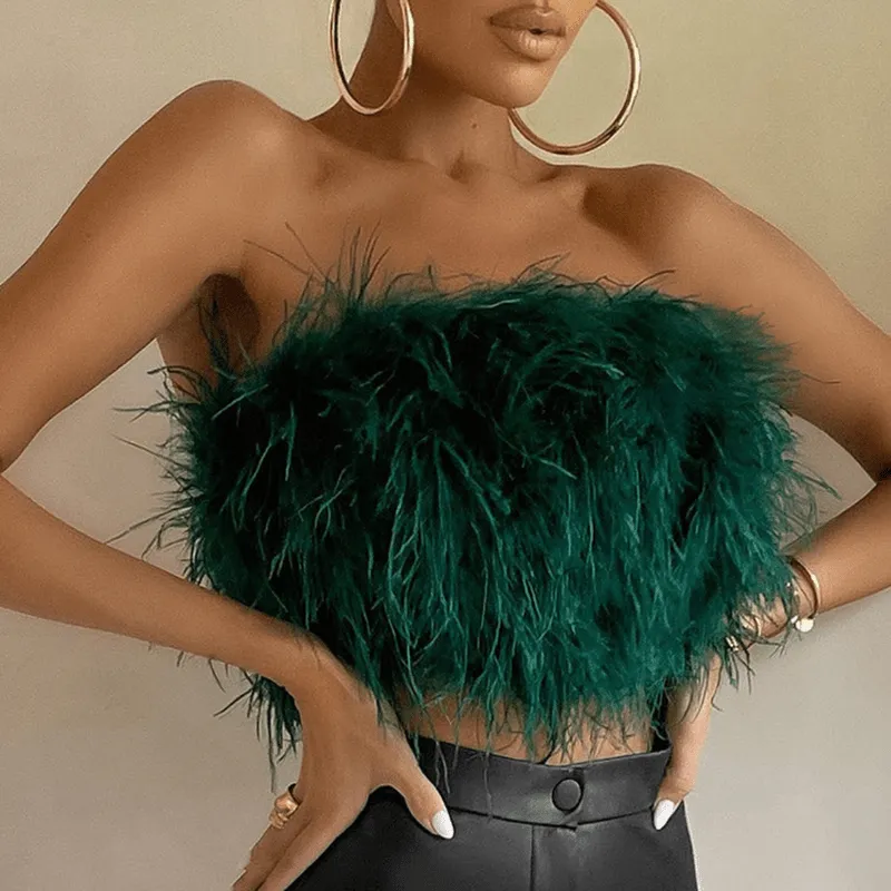 Mason | Women's Feather Bandeau Party Top – Perfect for Summer