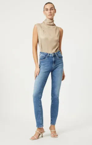 Mavi Kendra Straight Leg Jeans in Mid Brushed Feather Blue