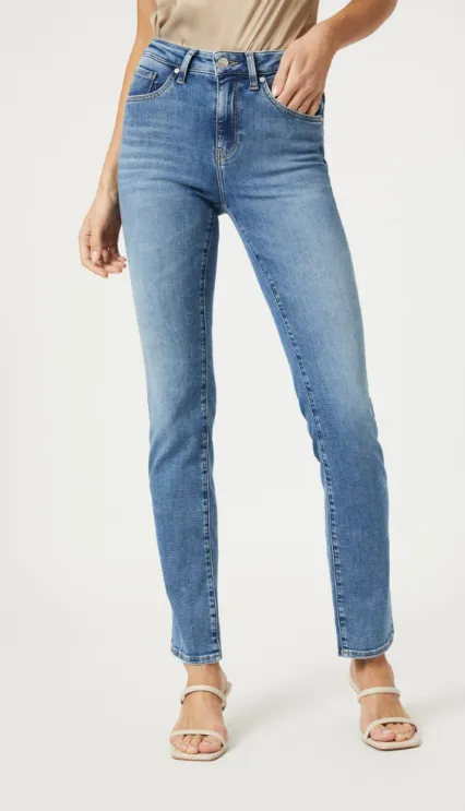 Mavi Kendra Straight Leg Jeans in Mid Brushed Feather Blue