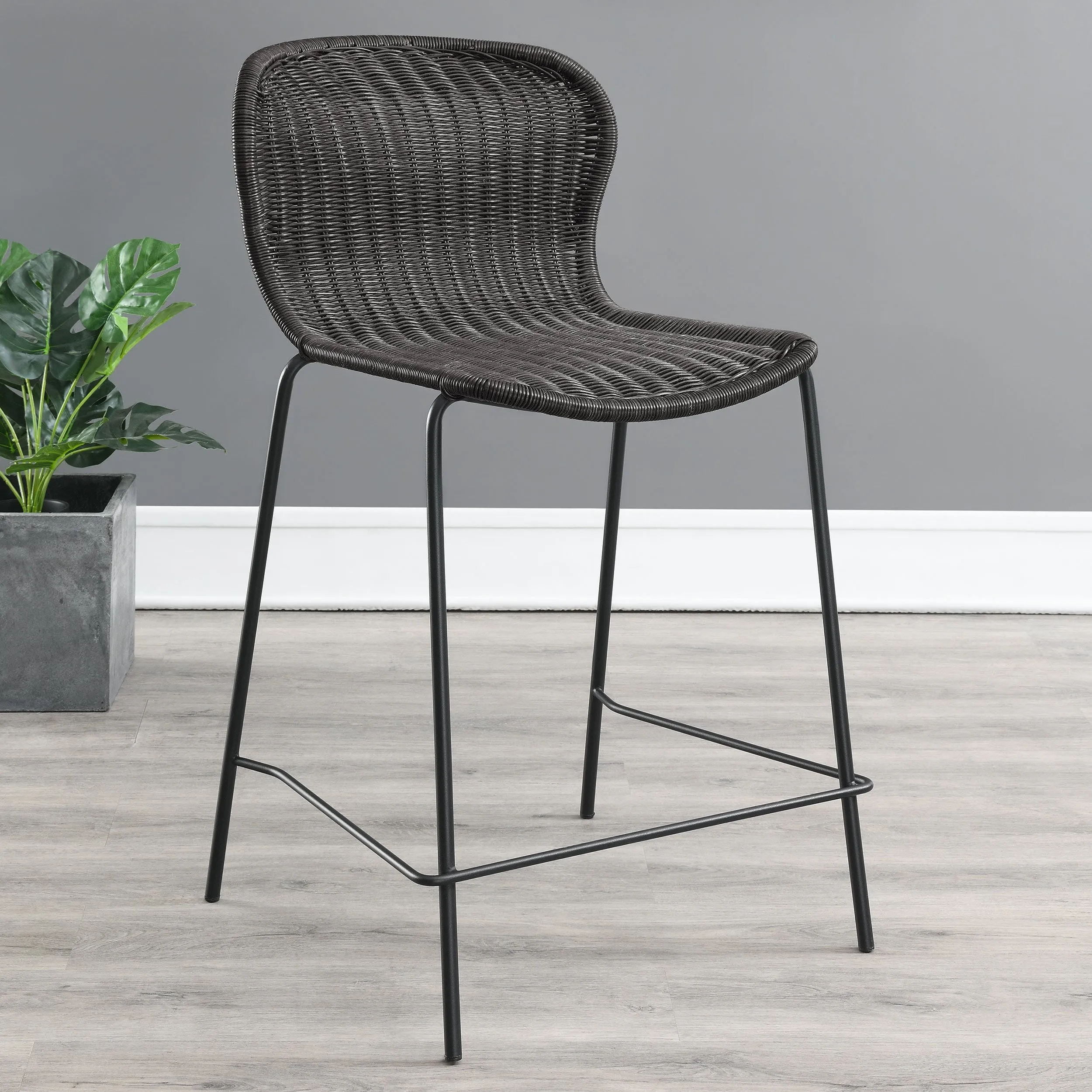 Mckinley Faux Rattan Metal Counter Chair Brown (Set of 2)