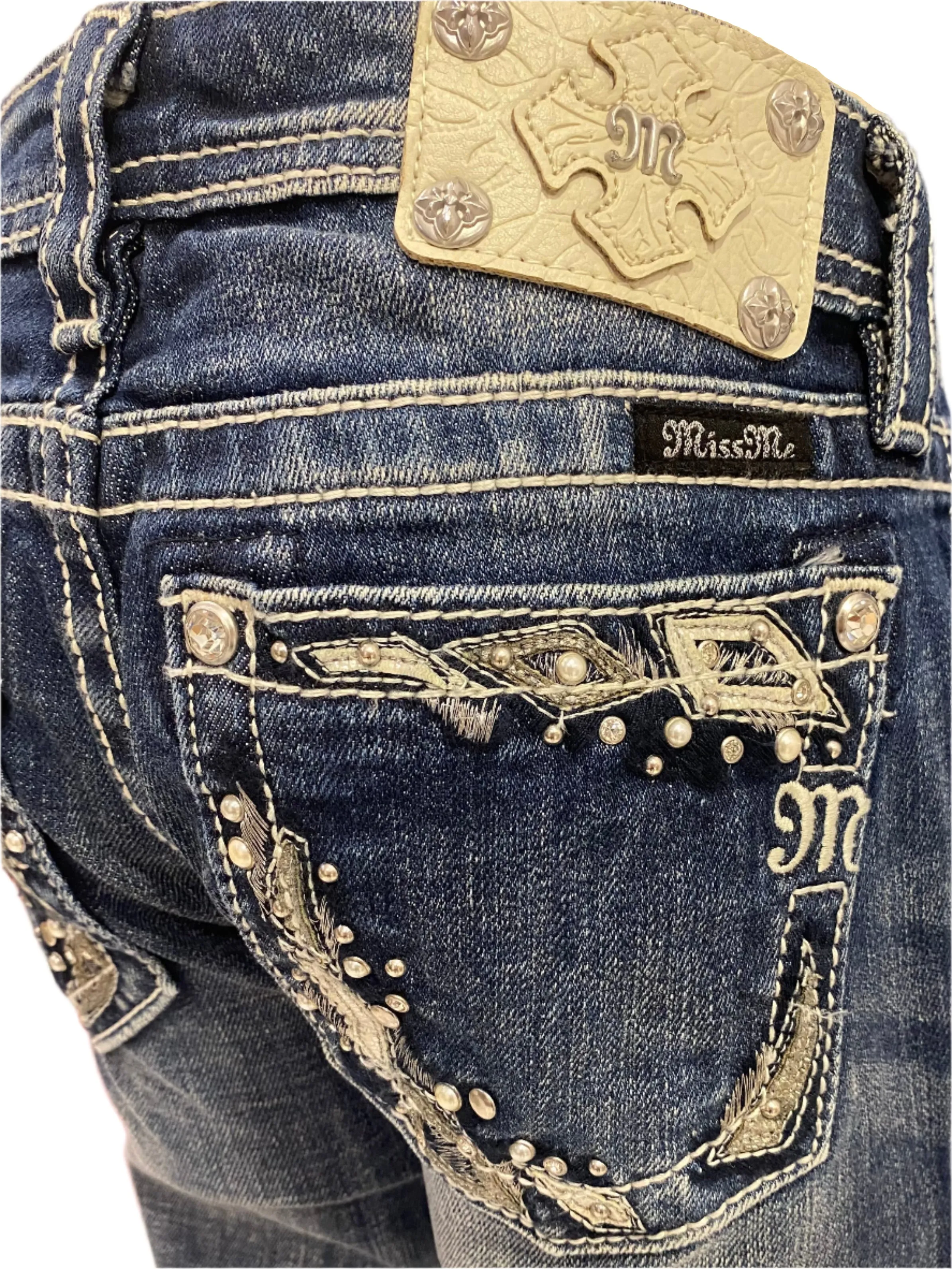 Med Wash Studded Rhinestone Pants