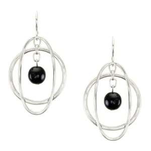 Medium Hoop with Chain and Hanging Black Bead Wire Earrings