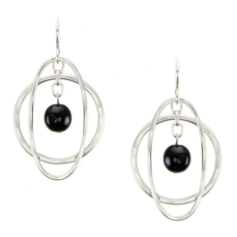 Medium Hoop with Chain and Hanging Black Bead Wire Earrings