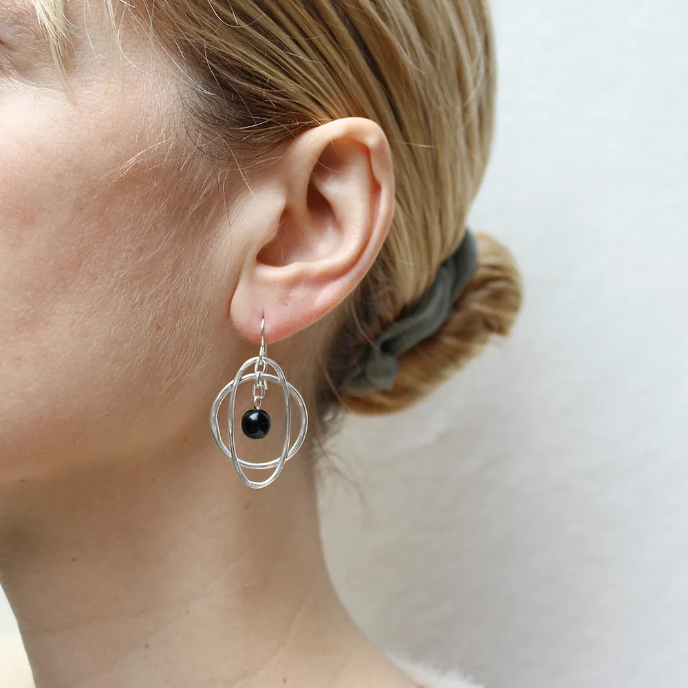 Medium Hoop with Chain and Hanging Black Bead Wire Earrings