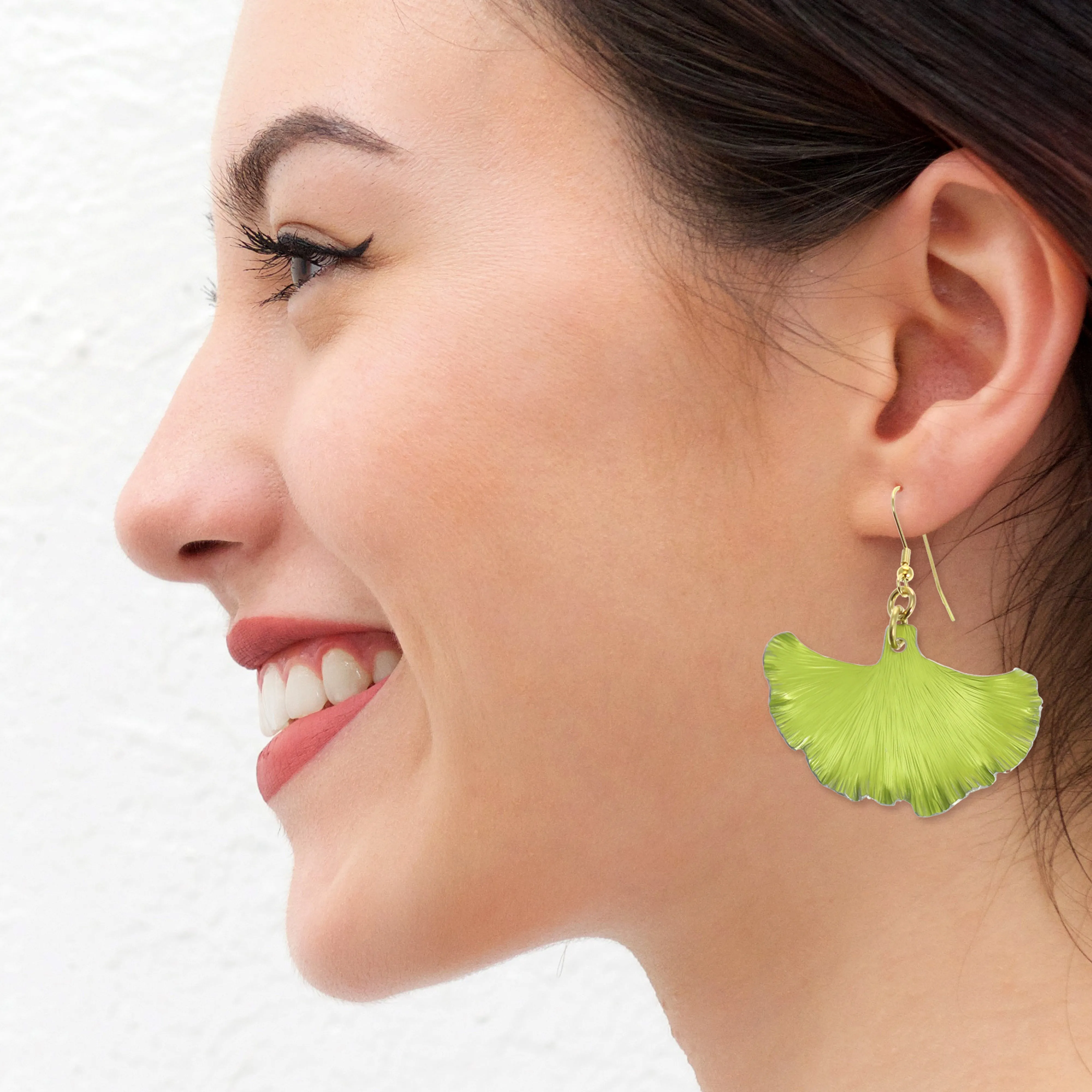 Medium Sour Candy Apple Anodized Aluminum Ginkgo Leaf Earrings