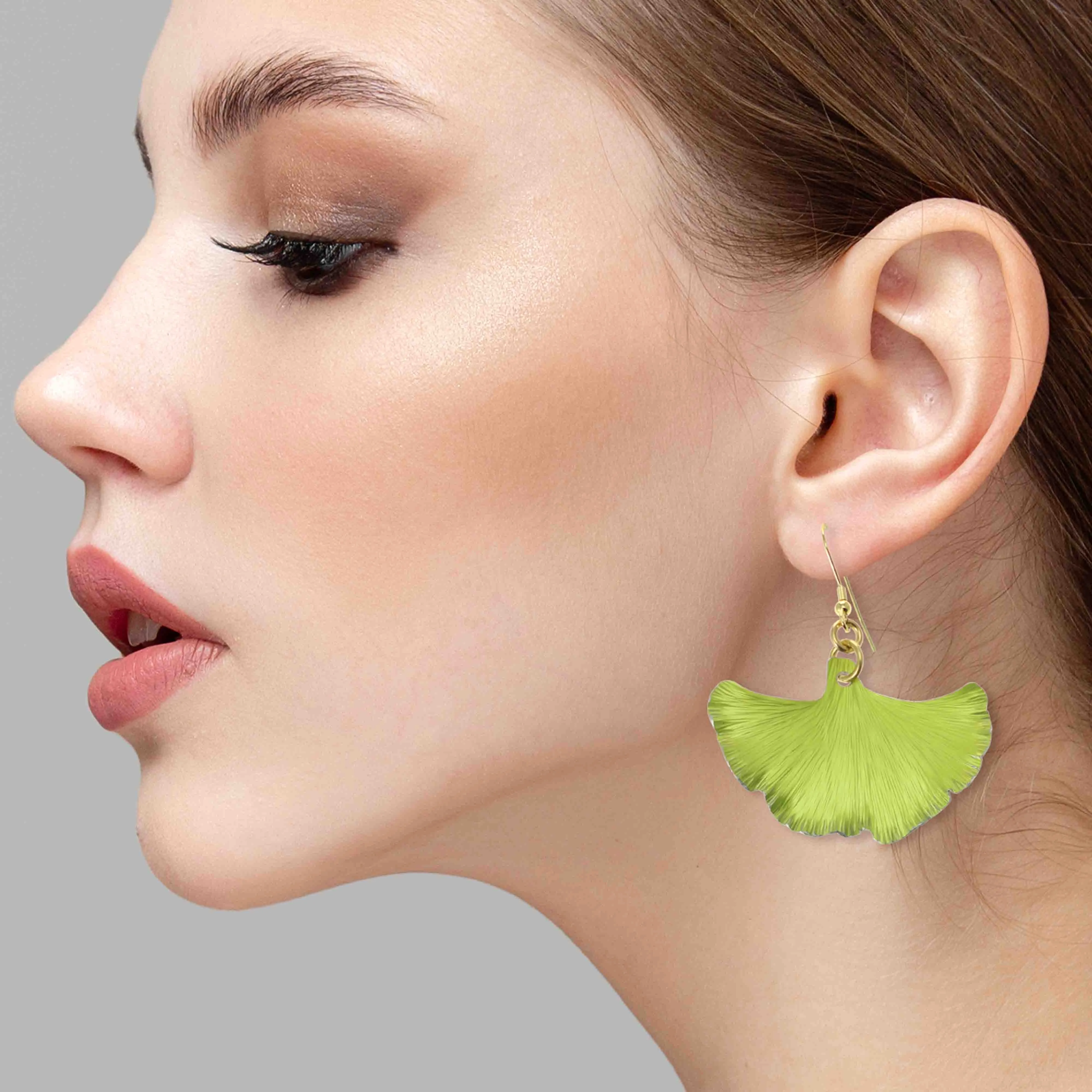Medium Sour Candy Apple Anodized Aluminum Ginkgo Leaf Earrings