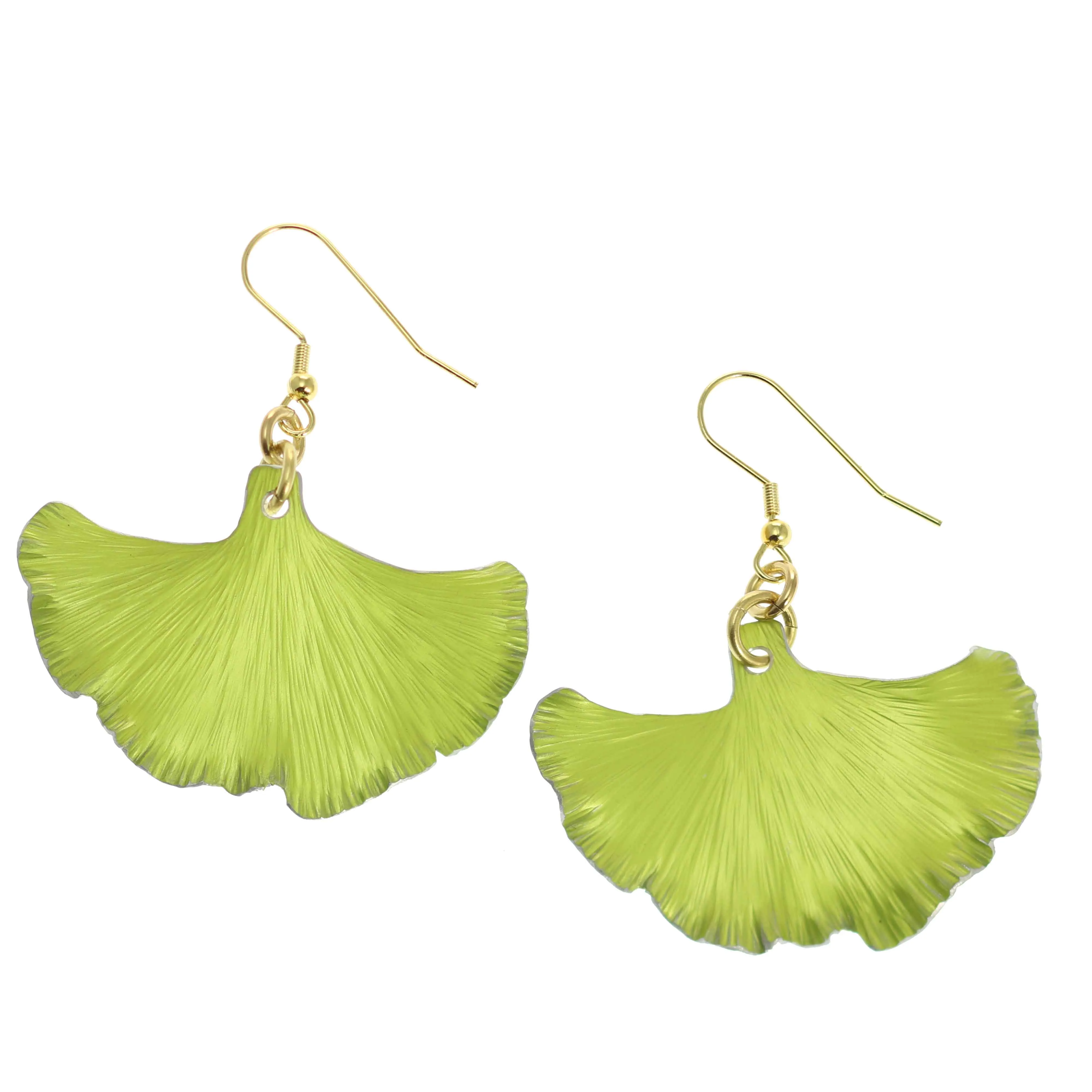 Medium Sour Candy Apple Anodized Aluminum Ginkgo Leaf Earrings