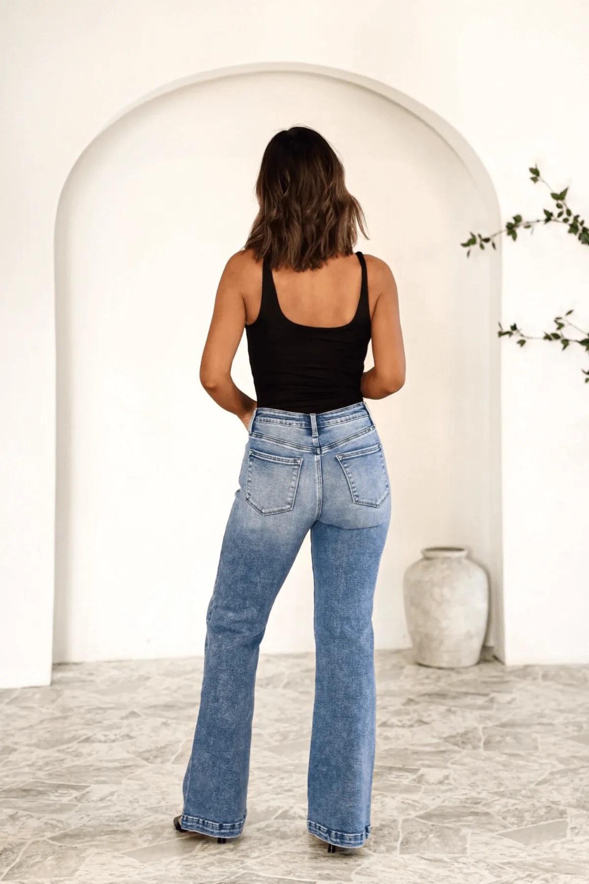 Medium Wash High Rise Wide Leg Flare Jeans