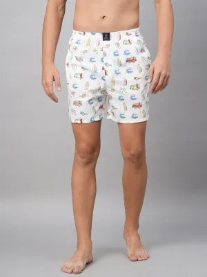 Men's Multicolor, 100% Cotton, Printed, Regular Fit, Inner Elastic, Mid-Rise, Boxers