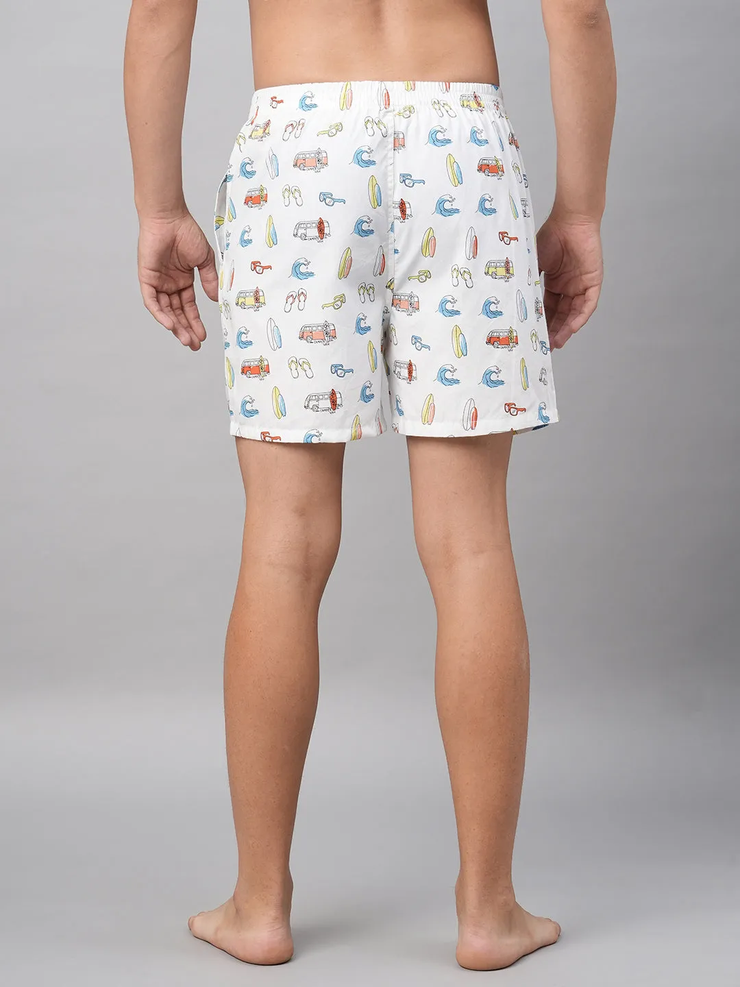 Men's Multicolor, 100% Cotton, Printed, Regular Fit, Inner Elastic, Mid-Rise, Boxers