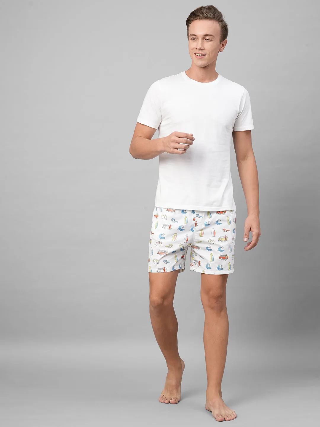 Men's Multicolor, 100% Cotton, Printed, Regular Fit, Inner Elastic, Mid-Rise, Boxers