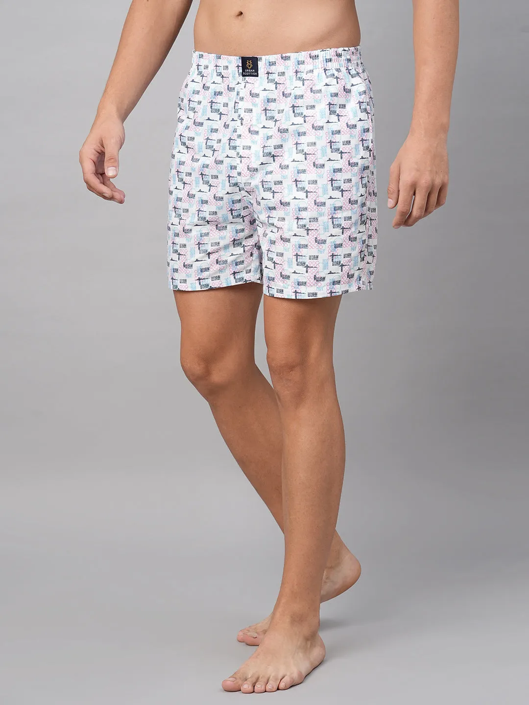 Men's Multicolor, 100% Cotton, Printed, Regular Fit, Inner Elastic, Mid-Rise, Boxers