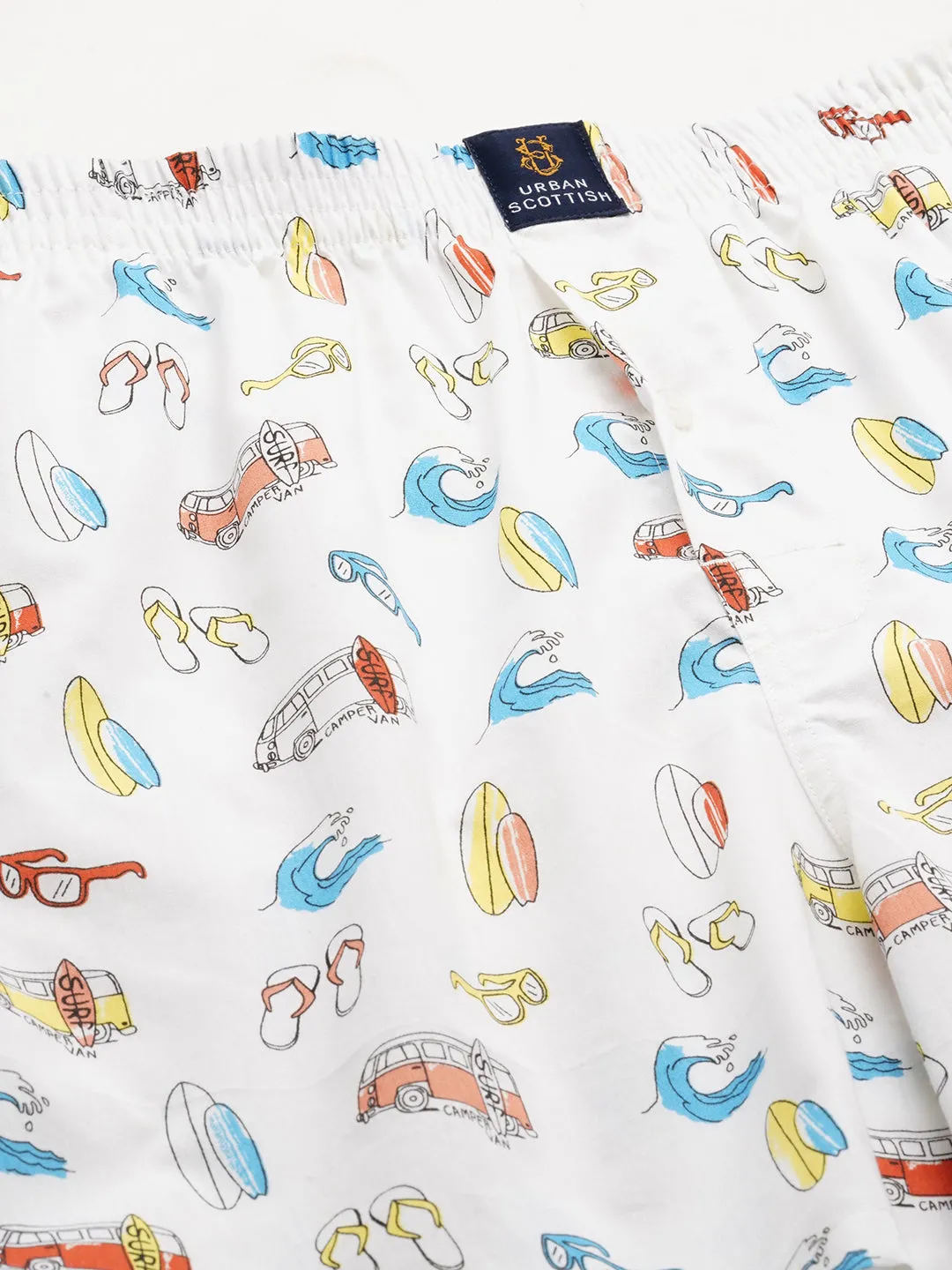 Men's Multicolor, 100% Cotton, Printed, Regular Fit, Inner Elastic, Mid-Rise, Boxers