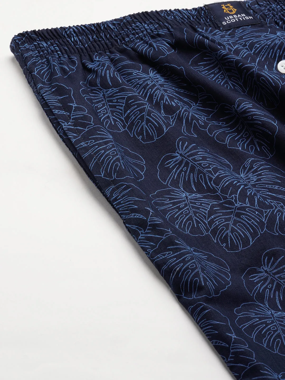 Men's Navy, 100% Cotton, Printed, Regular Fit, Inner Elastic, Mid-Rise, Boxers