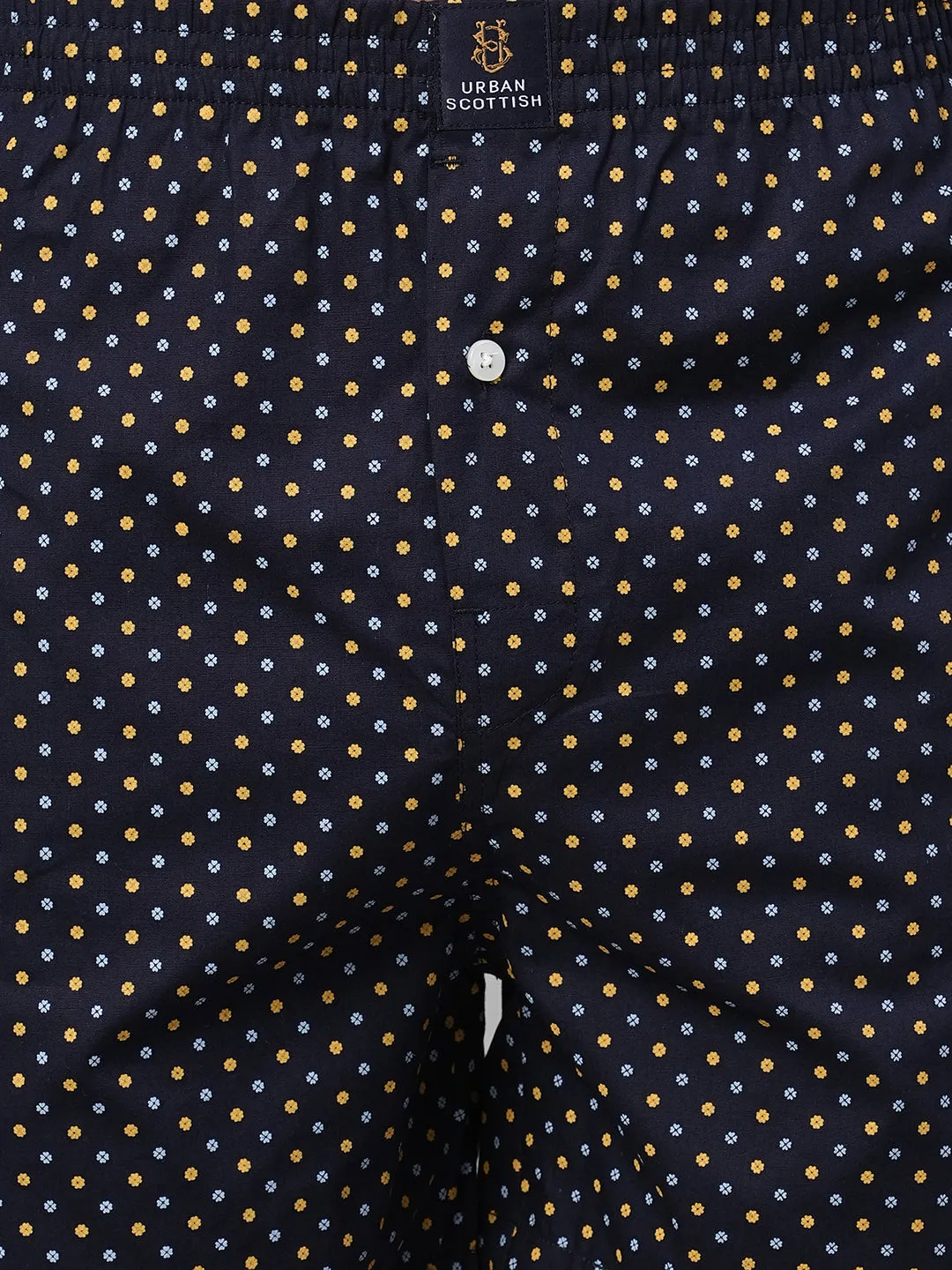 Men's Navy, 100% Cotton, Printed, Regular Fit, Inner Elastic, Mid-Rise, Boxers
