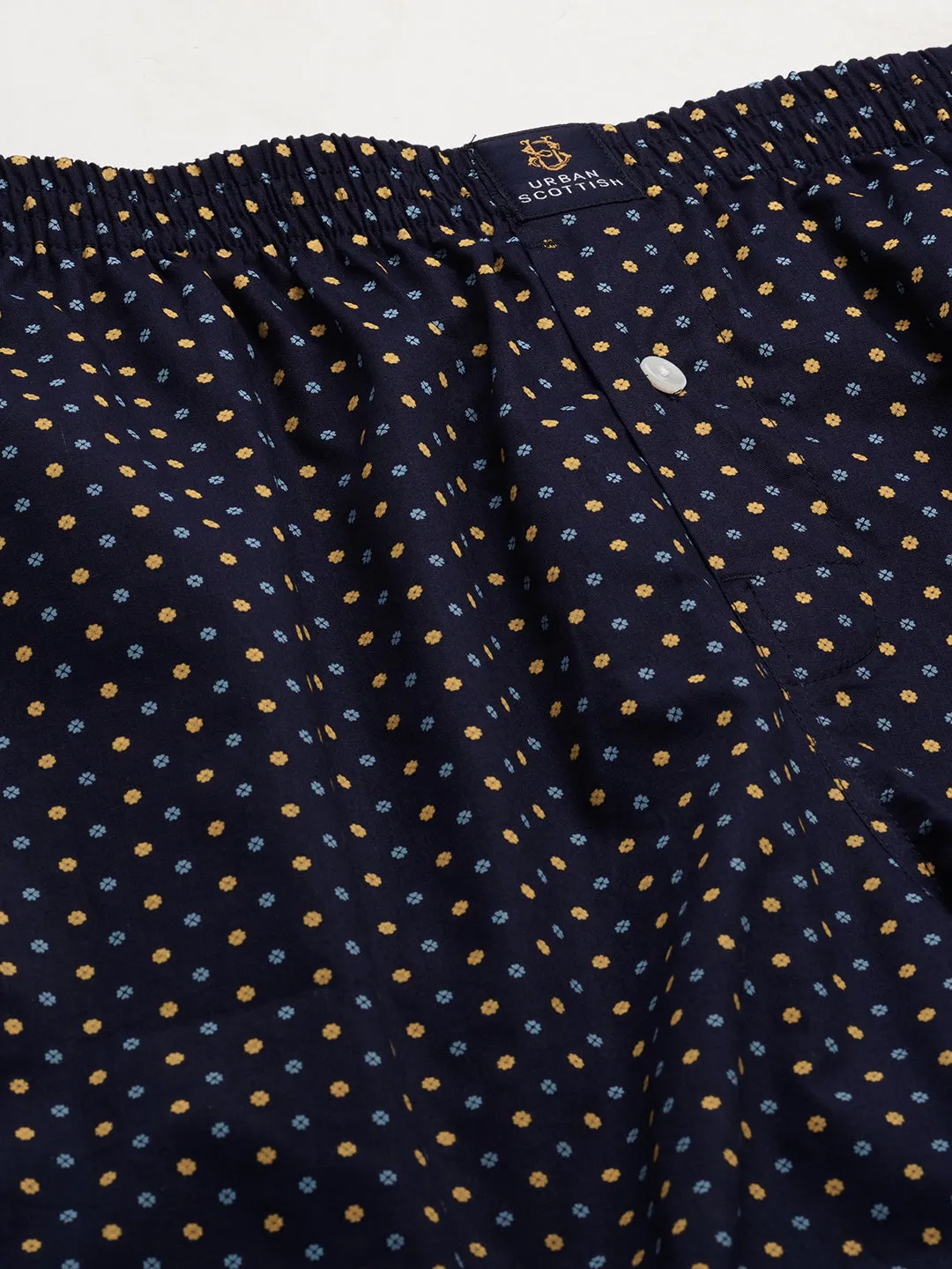 Men's Navy, 100% Cotton, Printed, Regular Fit, Inner Elastic, Mid-Rise, Boxers