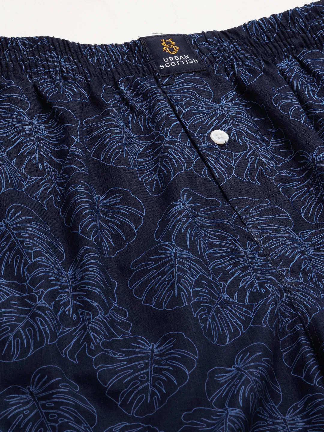 Men's Navy, 100% Cotton, Printed, Regular Fit, Inner Elastic, Mid-Rise, Boxers