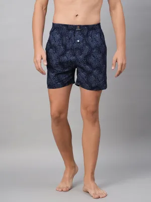 Men's Navy, 100% Cotton, Printed, Regular Fit, Inner Elastic, Mid-Rise, Boxers