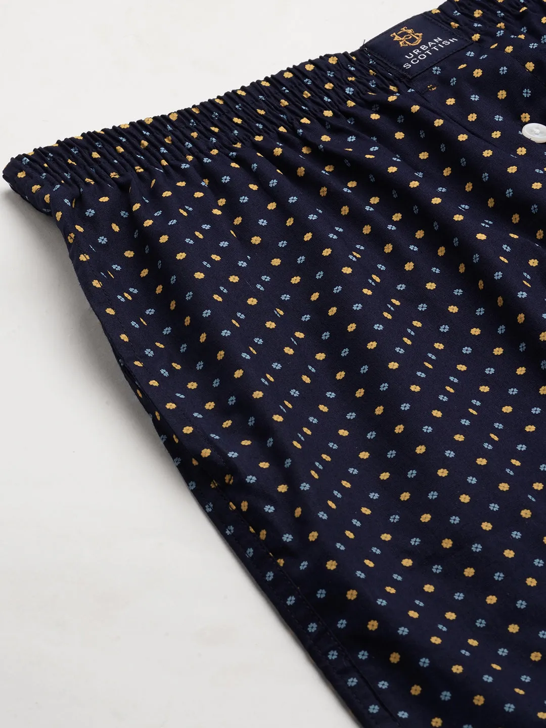 Men's Navy, 100% Cotton, Printed, Regular Fit, Inner Elastic, Mid-Rise, Boxers