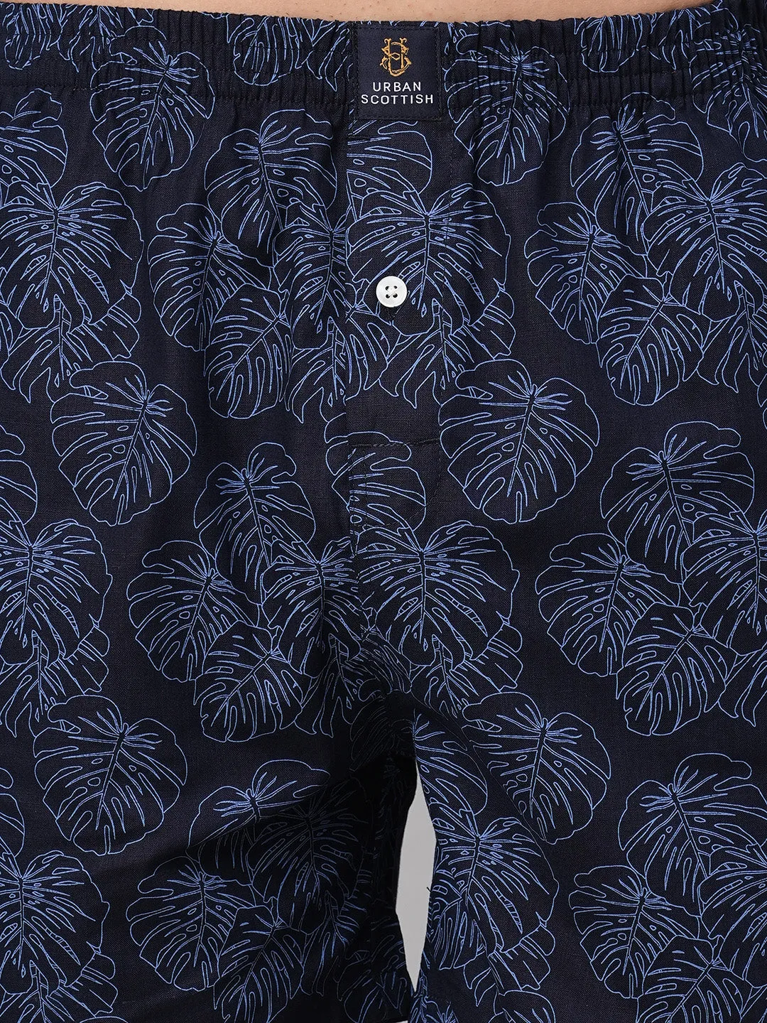 Men's Navy, 100% Cotton, Printed, Regular Fit, Inner Elastic, Mid-Rise, Boxers