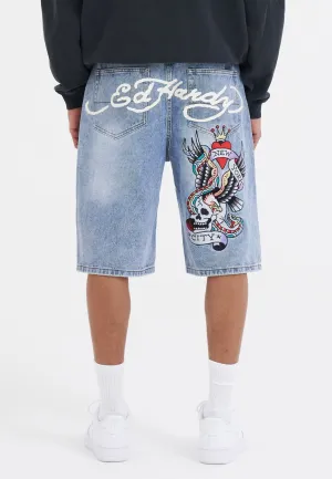 Mens Nyc Skull Denim Jorts Shorts - Bleach