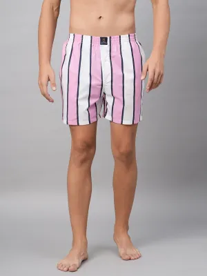 Men's Pink & White, 100% Cotton, Printed, Regular Fit, Inner Elastic, Mid-Rise, Boxers