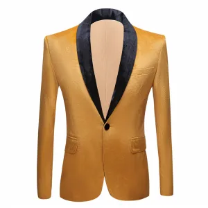 Men's Premium Velvet Blazer Jacket Slim Fit Solid Shawl Lapel Tuxedo Suit One Button Dinner Party Prom Sport Coat (Yellow,X-Small)