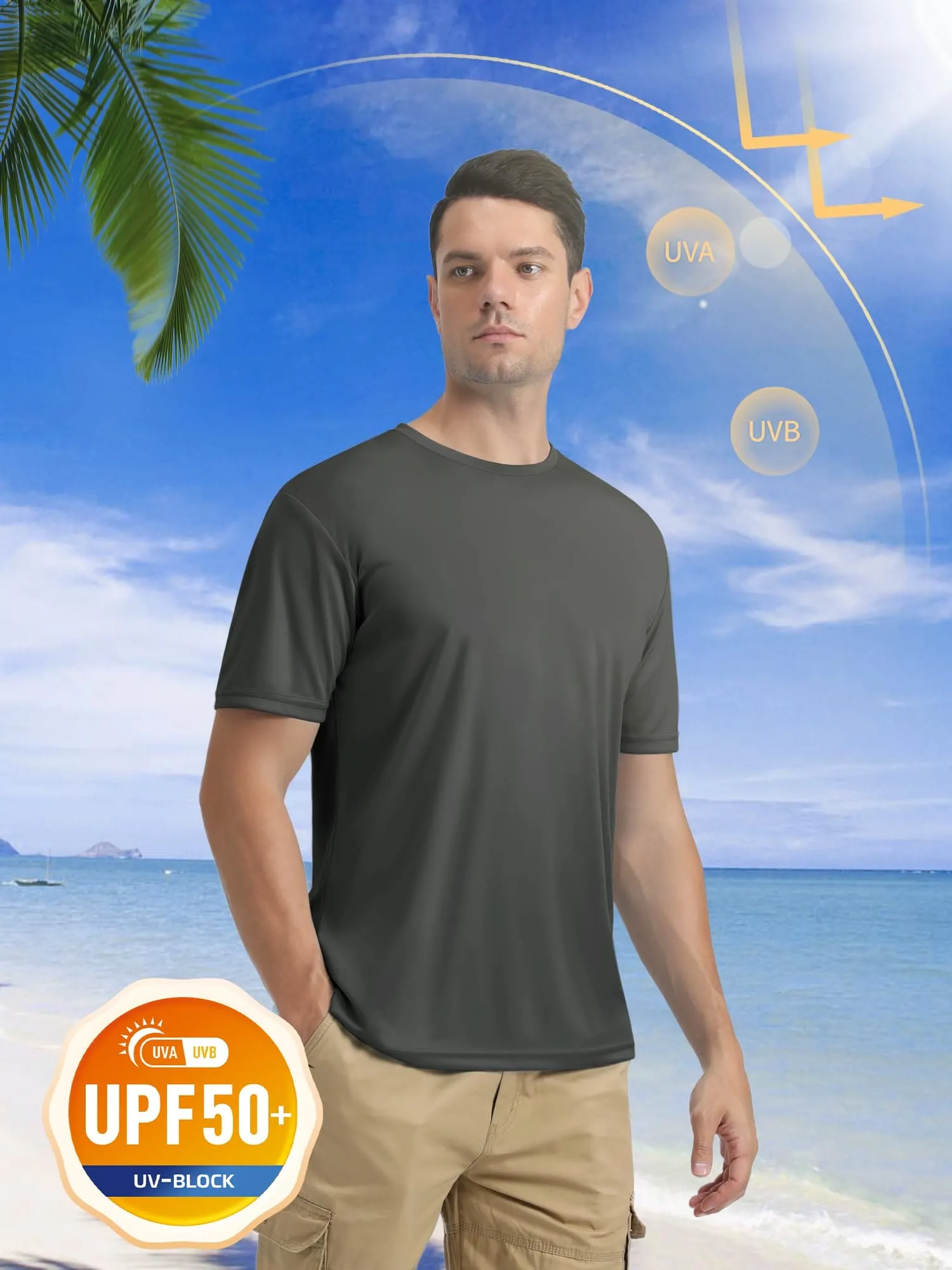 Mens Running Shirts Short Sleeve T-Shirt UPF 50  Moisture Wicking Hiking Shirts Dry Fit Tee Shirts Outdoor Shirts for Men Dark