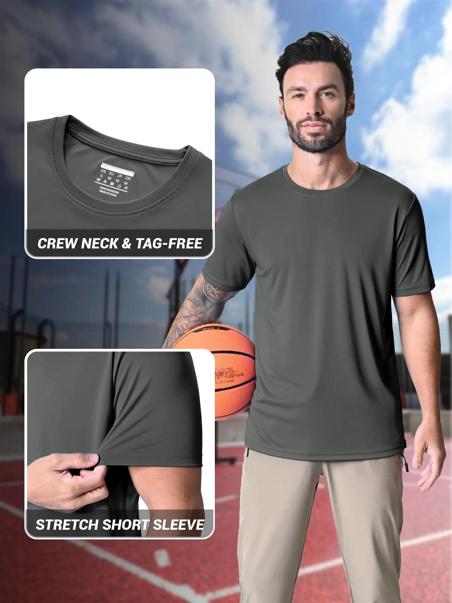 Mens Running Shirts Short Sleeve T-Shirt UPF 50  Moisture Wicking Hiking Shirts Dry Fit Tee Shirts Outdoor Shirts for Men Dark