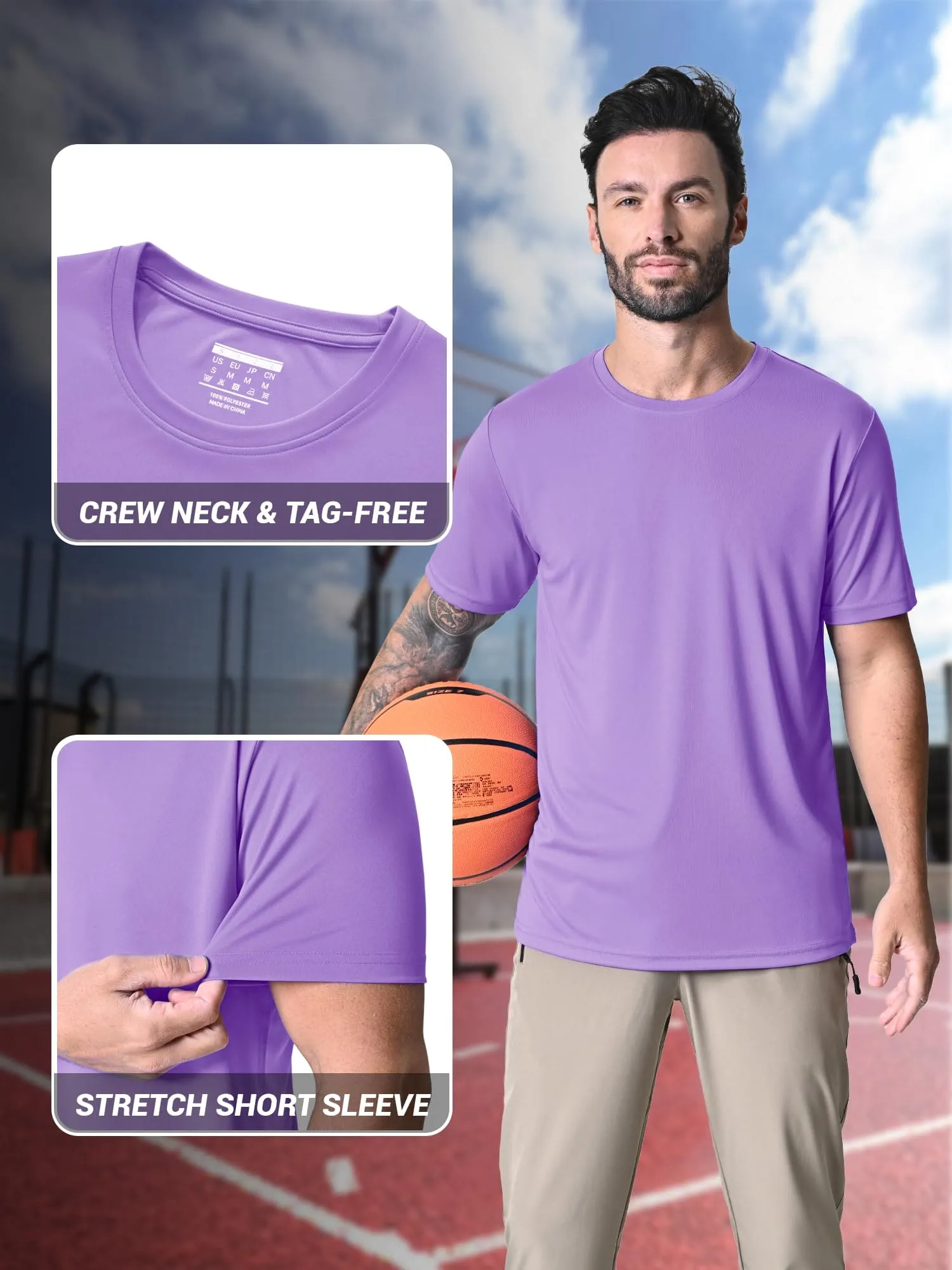 Mens Short Sleeve Shirts SPF 50  Lightweight T-Shirt Sun Protection Rash Guards Shirts Gym Base Layer Shirts Running Shirts Active Shirts