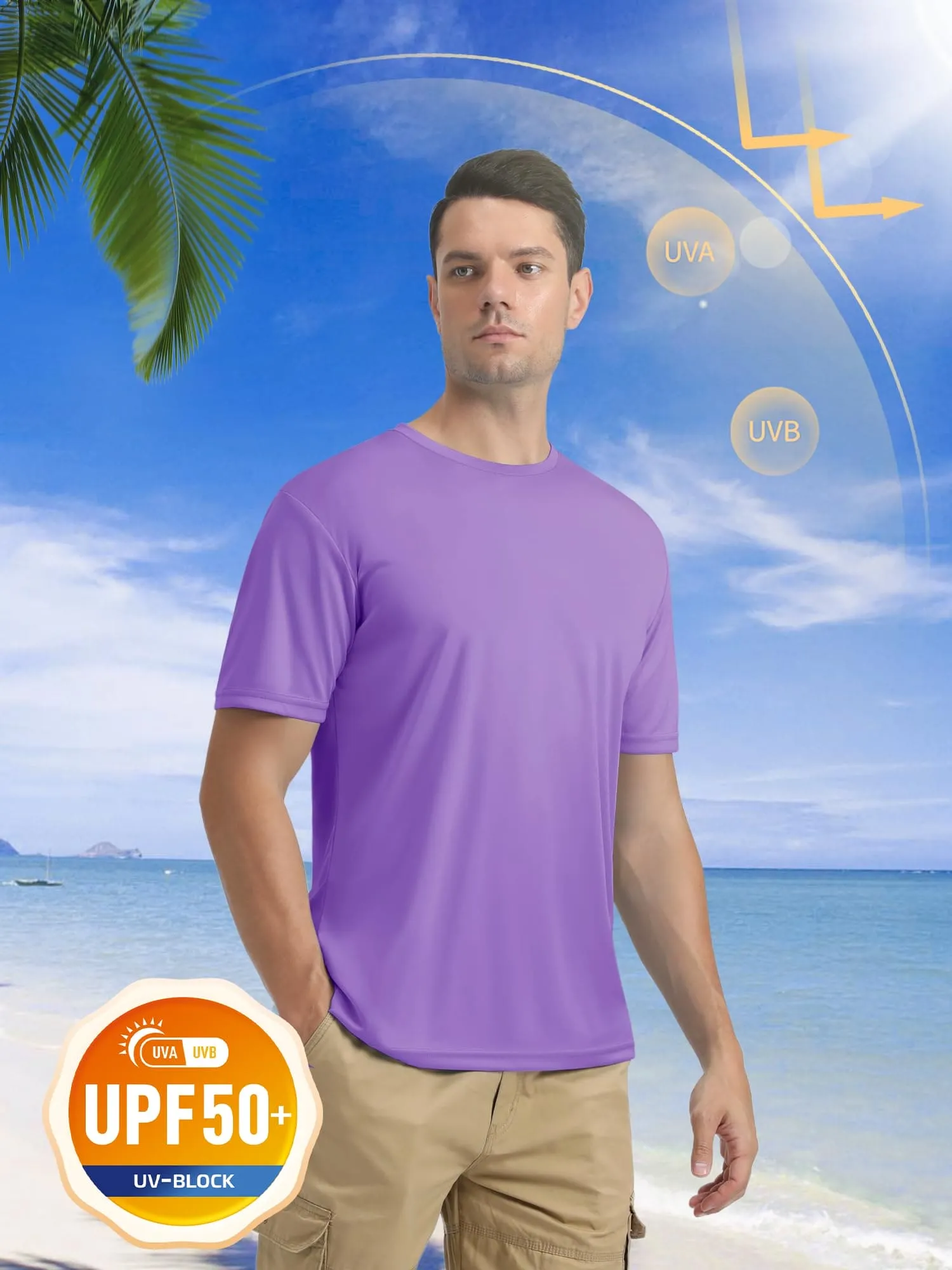 Mens Short Sleeve Shirts SPF 50  Lightweight T-Shirt Sun Protection Rash Guards Shirts Gym Base Layer Shirts Running Shirts Active Shirts