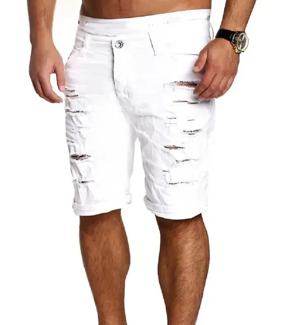 Men's Washed Denim Chino Fashion Shorts - Ripped Style