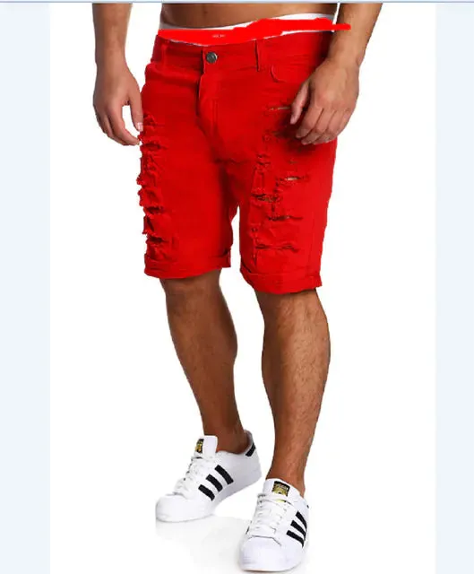 Men's Washed Denim Chino Fashion Shorts - Ripped Style