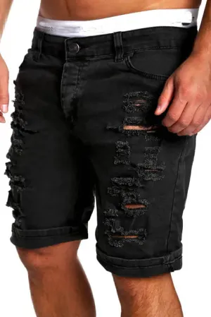 Men's Washed Denim Chino Fashion Shorts - Ripped Style
